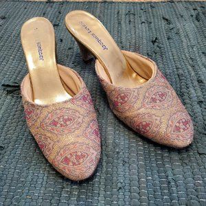 Vintage Jaques Levine Designer Jaquard Slipper Mules Shoes-Women's Size 7
